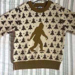 Middle of Beyond (MOB) knit Christmas Sasquatch shirt.